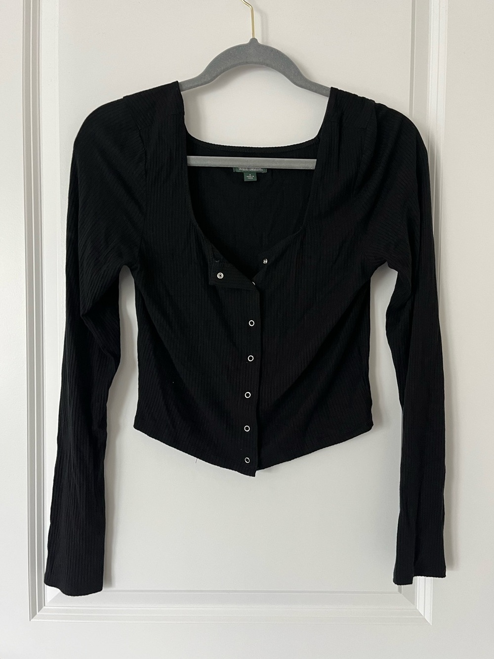 Wild Fable Small Black Long Sleeve Button Up Crop Top
